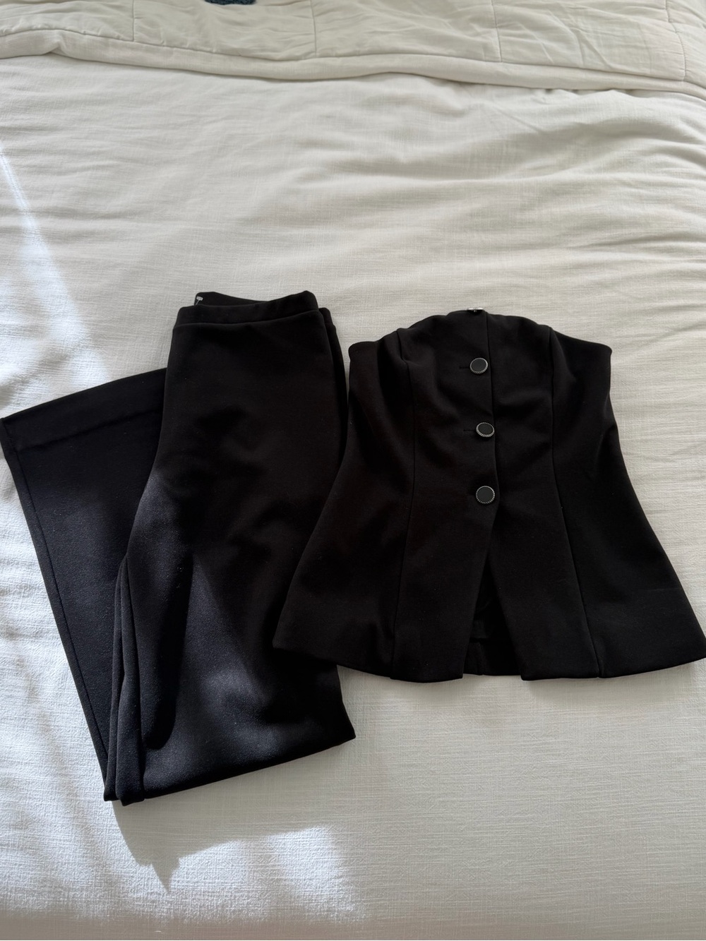 Reformation Black Tailored Wide-Leg Pants with Button-Front Bustier